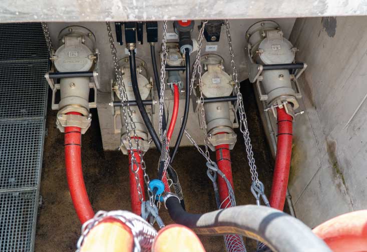 Underground shore power connection point with plugs in the Ostuferhafen